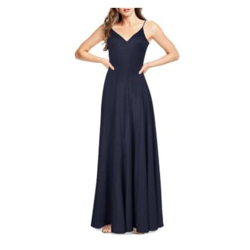 AIDAN MATTOX Womens Spaghetti Strap V Neck Full-Length Evening Dress